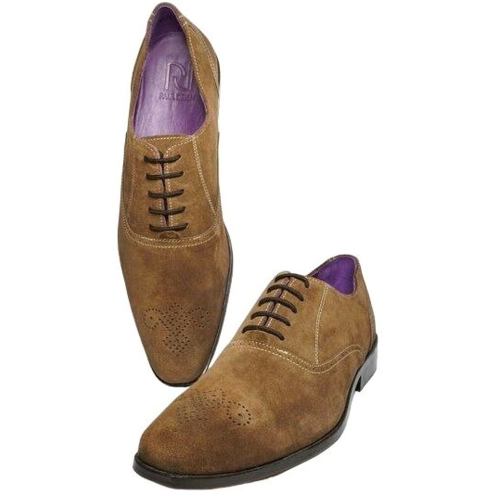 NEW Paul Drish Brown Suede Dress Shoes Mens 11 Leather Medallion-toe Oxfords 44 - Picture 4 of 11
